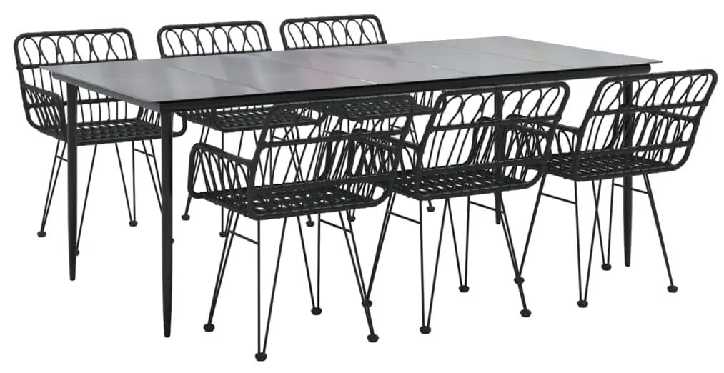 Set da pranzo da giardino 7 pz nero in polyrattan