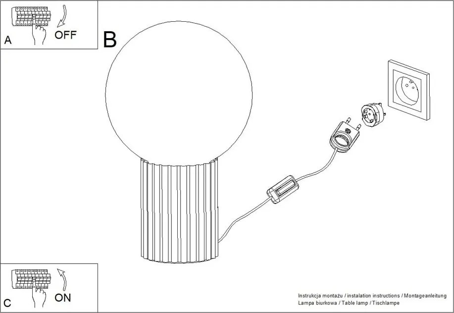 Lampada da tavolo blu scuro con paralume in vetro (altezza totale 19 cm) Orbital – Sollux