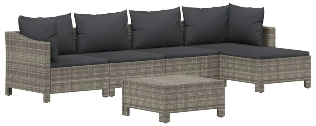 Set divani da giardino 6 pz con cuscini in polyrattan grigio