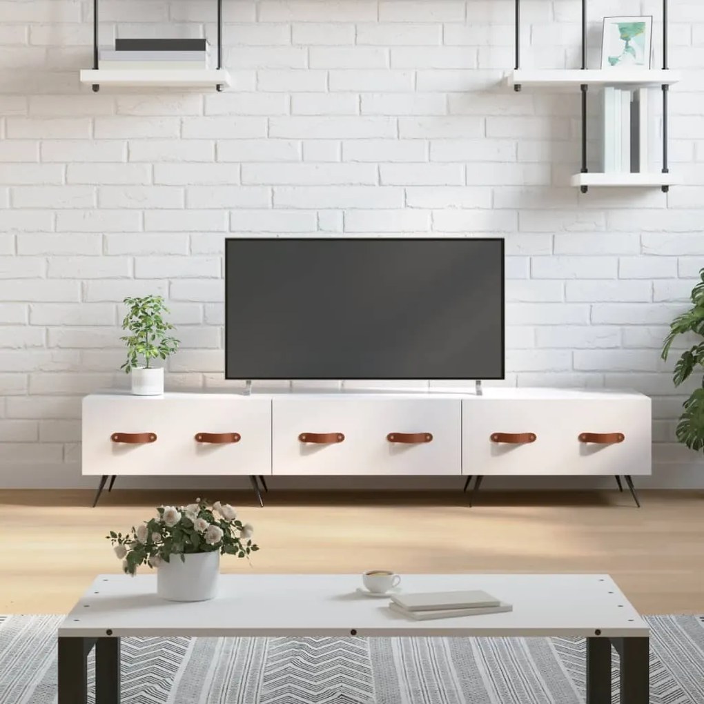 Mobile Porta Tv Bianco Lucido 150x36x30 Cm İn Legno Multistrato /