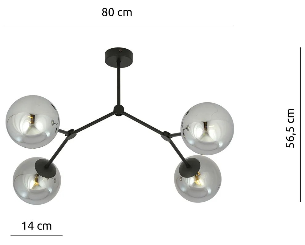 Plafoniera Minimal Iperione Acciaio Nero Grigio 4 Luci E14 Ip20