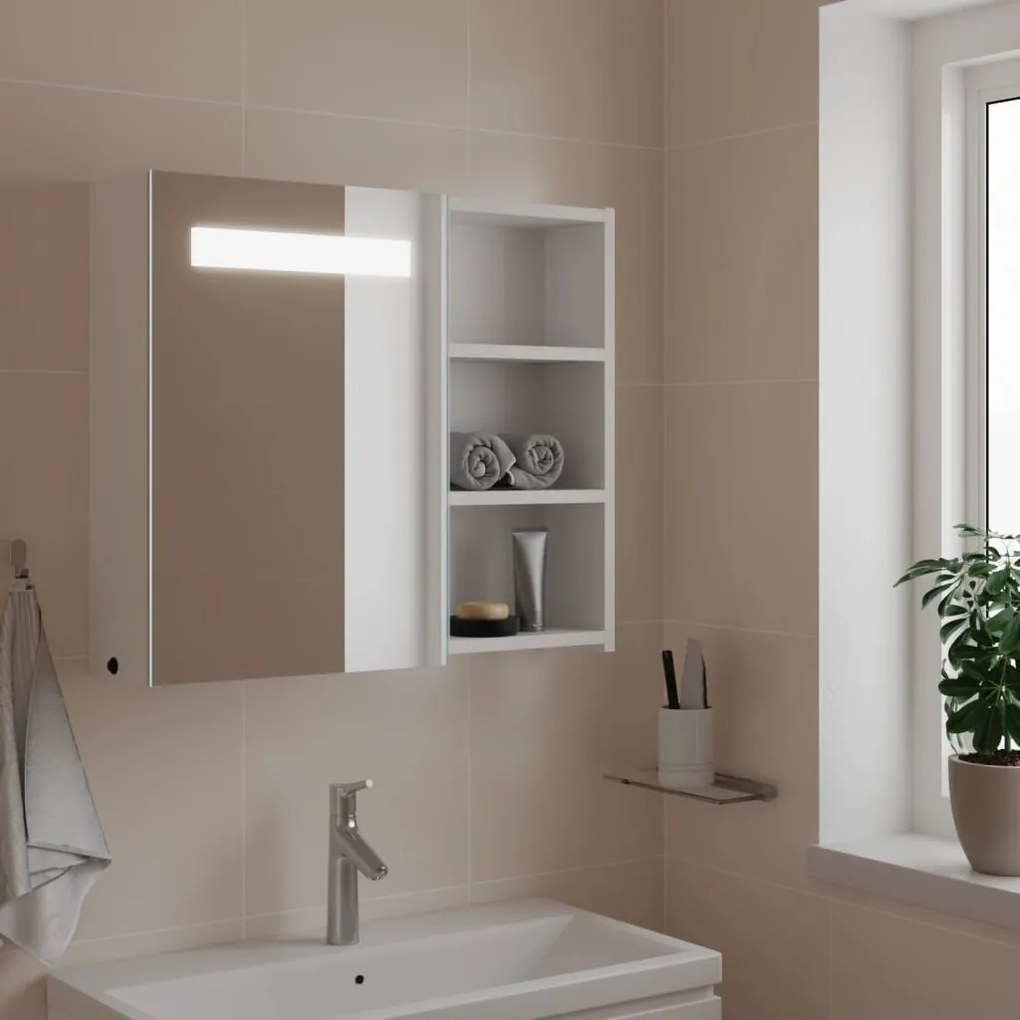 Armadietto Bagno Con Specchio E Led Bianco 60x13x52 Cm /