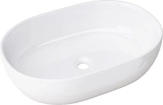 Lavabo da appoggio Chiure ovale in ceramica L 60 x H 14.5 x P 40 cm bianco lucido piletta non inclusa