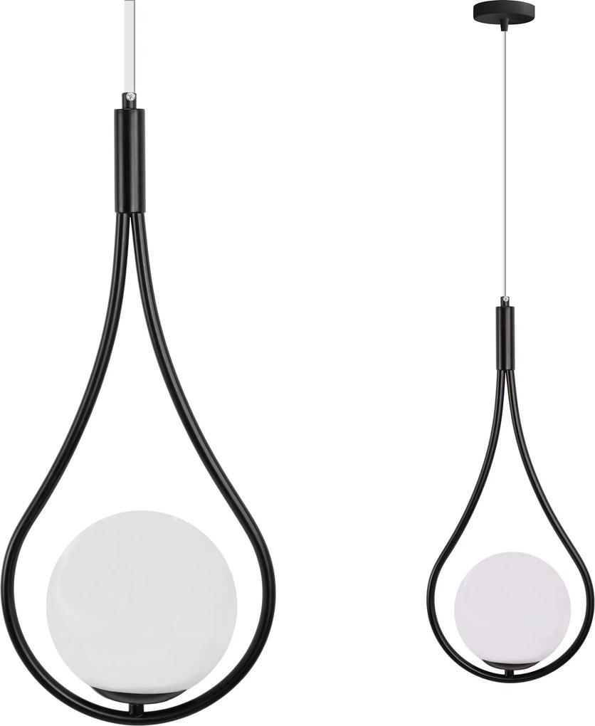 LAMPADA A SOSPENSIONE A SFERA IN VETRO G111-1W NERO E27