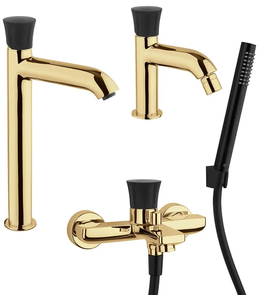 Kit rubinetti lavabo alto bidet e gruppo vasca oro spazzolato Jacuzzi Rubinetteria serie Illumina