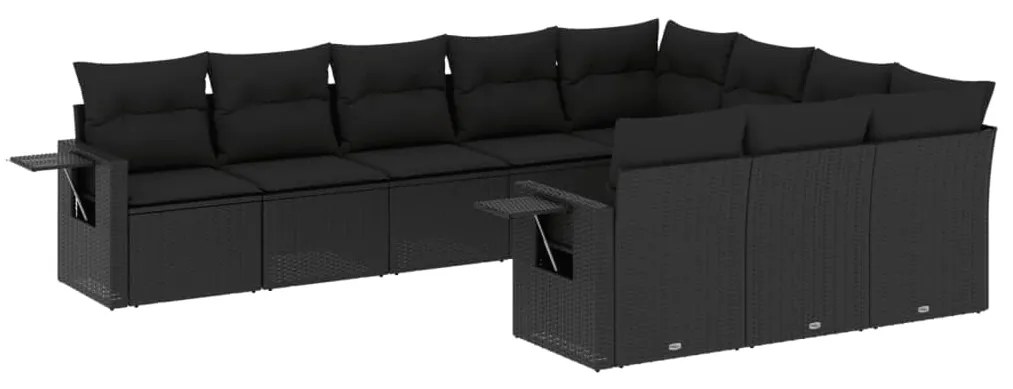 Set Divani da Giardino 10pz con Cuscini in Polyrattan Nero