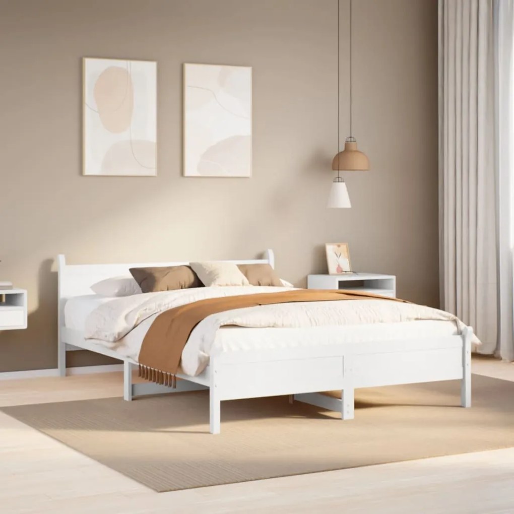 Letto Senza Materasso Bianco 140x200 Cm Legno Massello Di Pino /