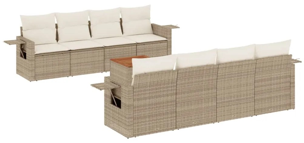 Set divano da giardino 9 pz con cuscini beige in polyrattan