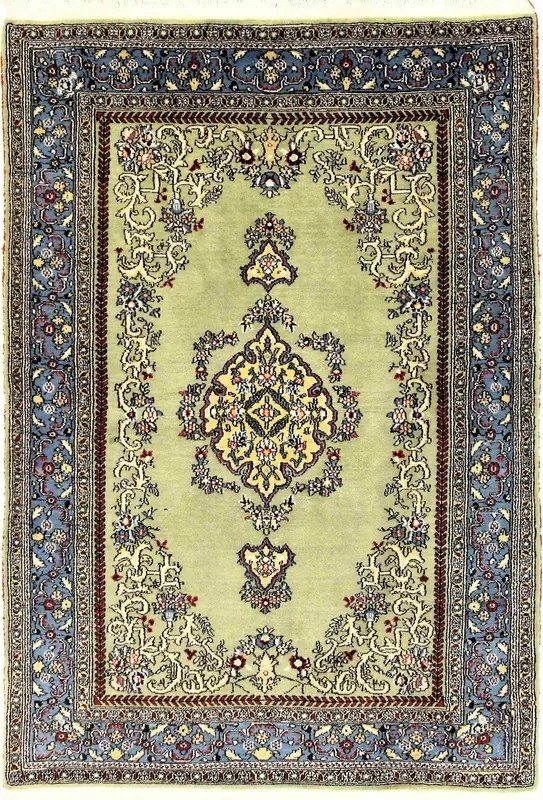 Ghom Tappeto 150 x 100 Verde (Iran) Annodato A Mano