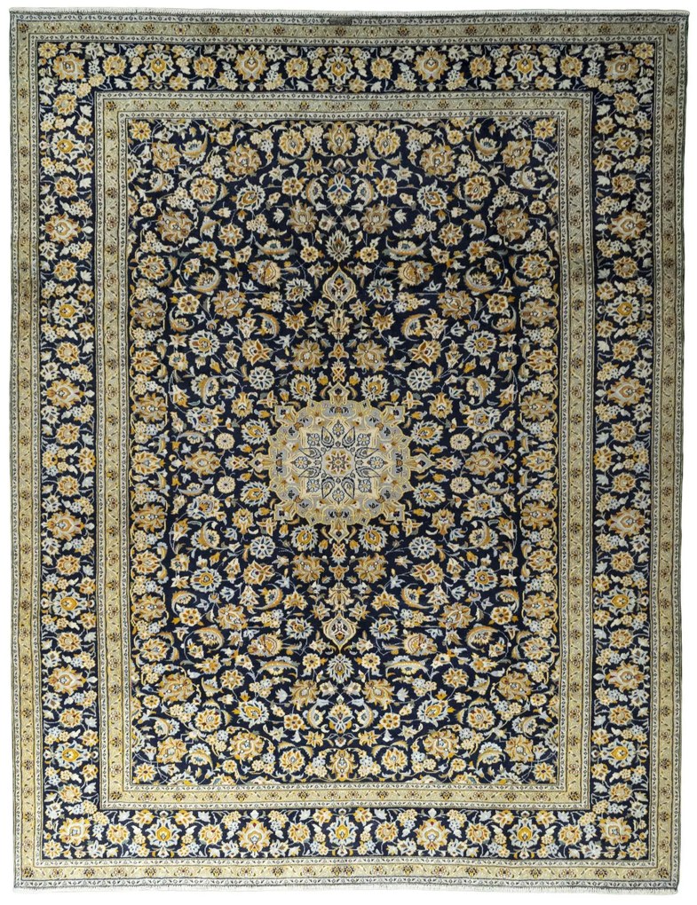Kashan Tappeto 320 x 410 Blu (Iran) Annodato A Mano