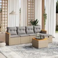 Set Divano da Giardino 6 pz con Cuscini Beige Misto Polyrattan 3265294