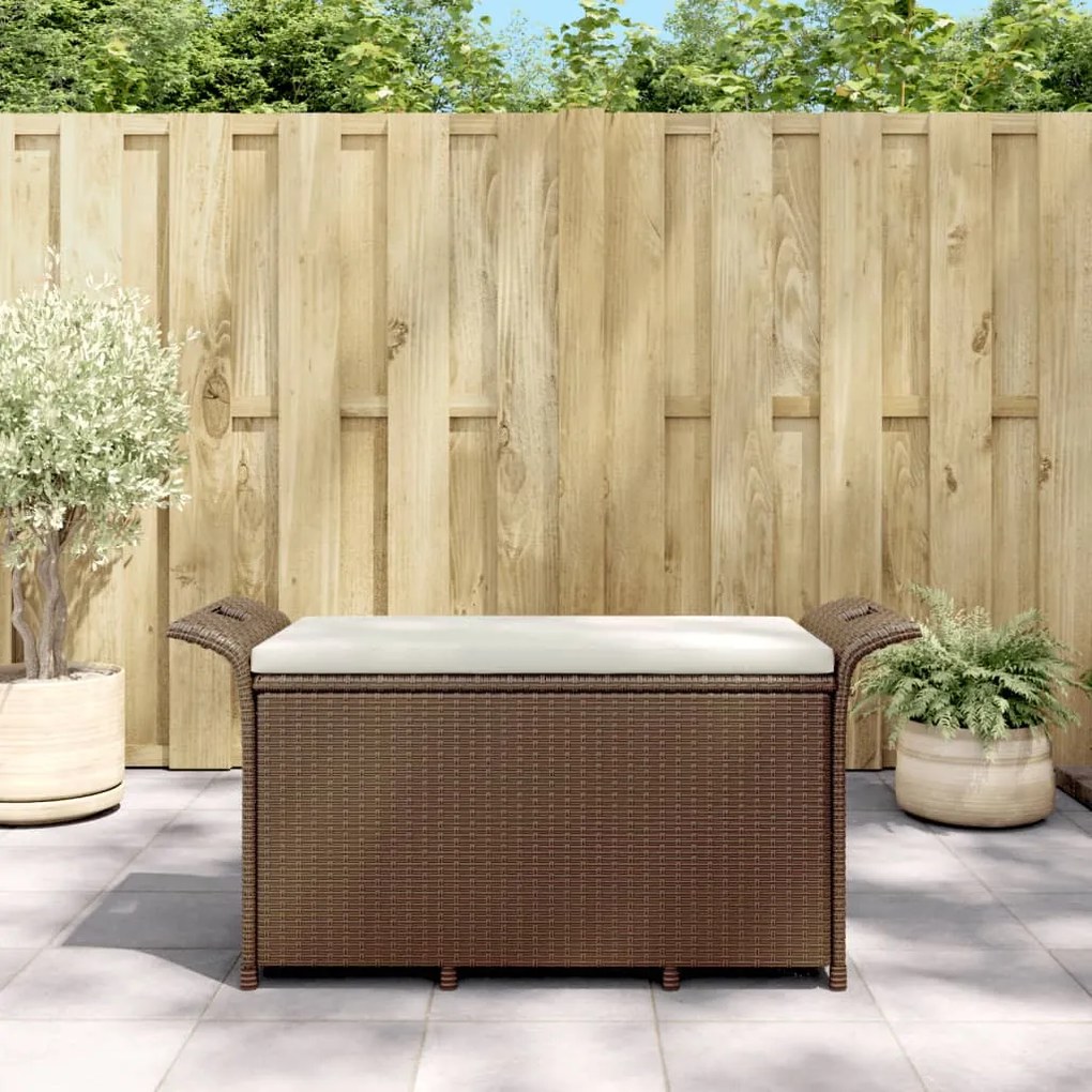 Panca da giardino con cuscino marrone 116x46x57cm in polyrattan