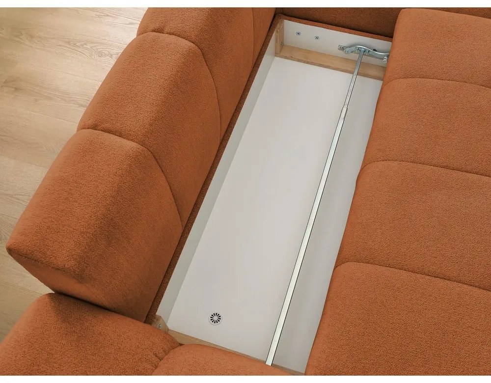 Divano angolare color terracotta allungabile e con contenitore (penisola a destra/chaise lounge) con rivestimento in ciniglia Everest – Bobochic Paris