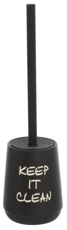 Portascopino da appoggio linea Wash in ceramica nero opaco con scritte