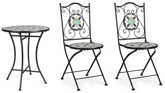 Set bistrot da giardino in mosaico con tavolino tondo e sedie pieghevoli Positano Bizzotto