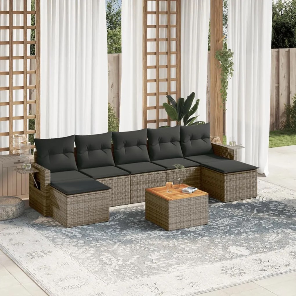 Set divano da giardino 8 pz con cuscini grigio in polyrattan