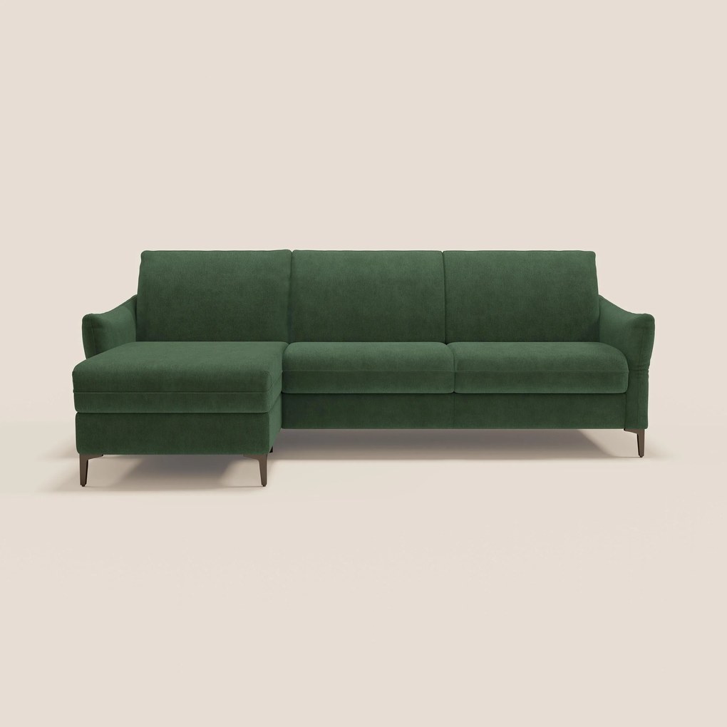 Dalia divano letto angolare con materasso alto 18 cm piedini alti e penisola contenitore in tessuto smacchiabile T17