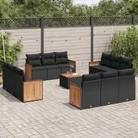 Set Divani da Giardino 13pz con Cuscini Nero in Polyrattan 3259920