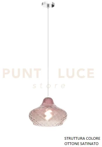 Sospensione ottone satinato 1 luce vetro piccolo rubino 1191os-sp-ru