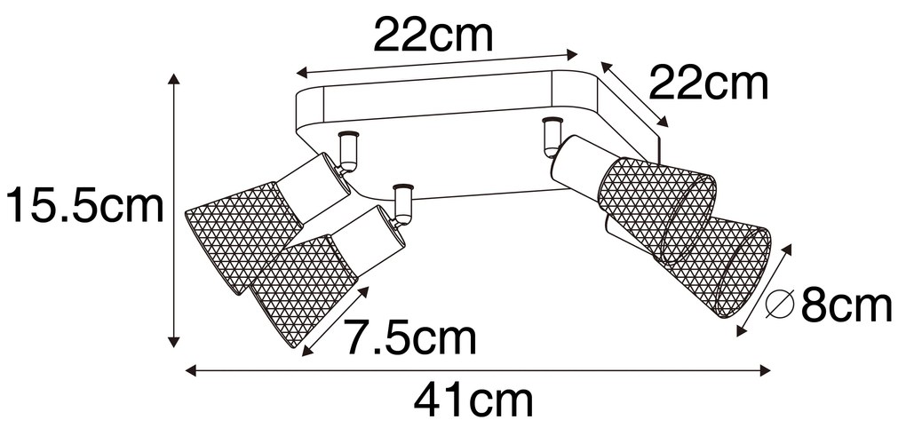 Faretto industriale nero con legno 4 luci - Kristina