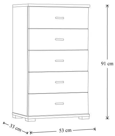 Cassettiera in legno 53x33cm con 5 cassetti BIANCO