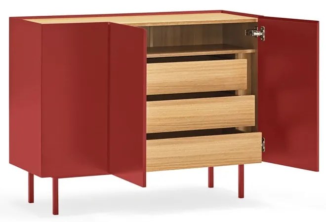 Cassettiera bassa rossa effetto rovere 110x85 cm Arista - Teulat