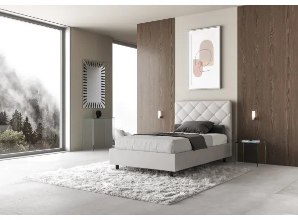 Letto una piazza e mezza con rete imbottito 120x200 similpelle bianco Priya