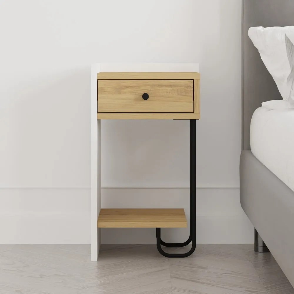 Comodino in rovere bianco/naturale con mensole Mercure - Marckeric