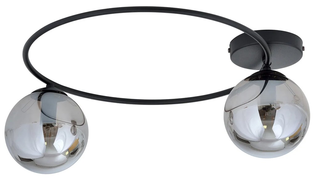 Plafoniera Minimal 2 Luci Perseo In Acciaio Nero E Sfere In Vetro Fumè
