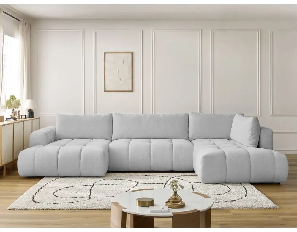 Divano angolare grigio chiaro allungabile e con contenitore (penisola a destra/a U) Fuji – Bobochic Paris