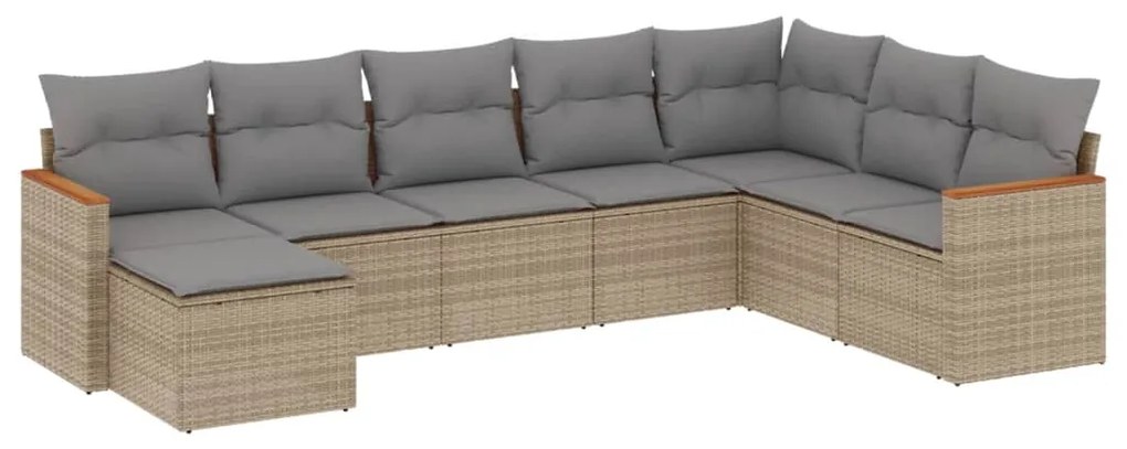 Set divano da giardino 8 pz con cuscini beige in polyrattan