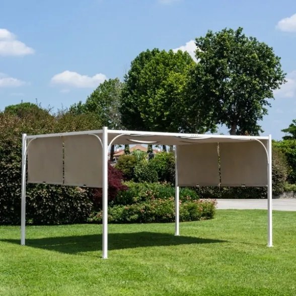 Pergola 3x4 Bianca In Acciaio Con Telo Tortora Idrorepellente Slide Bizzotto