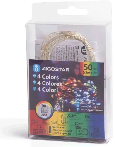 Aigostar - Catena LED esterna 50 LED/8 funzioni 3xAA 5,3m IP44 multicolore