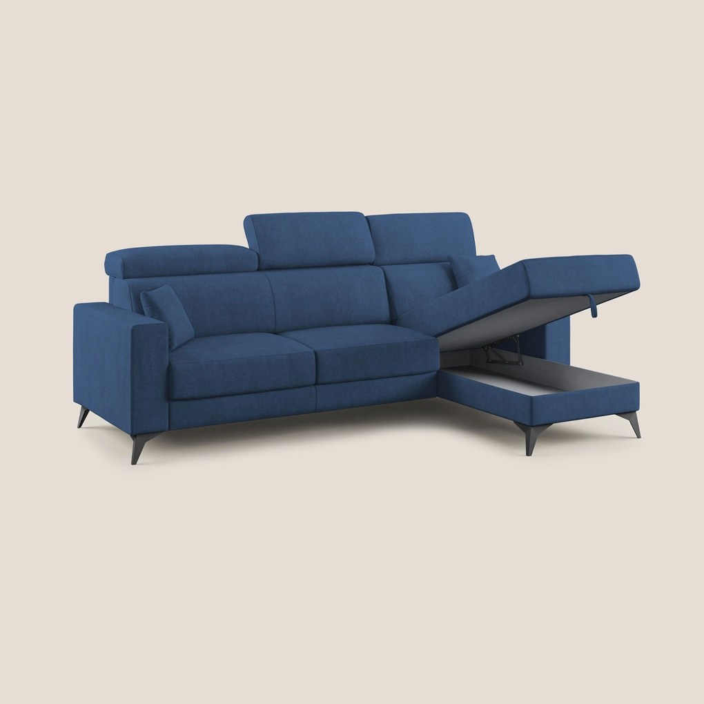 Pegaso divano letto angolare con poggiatesta reclinabili e rivestimento impermeabile T02 blu