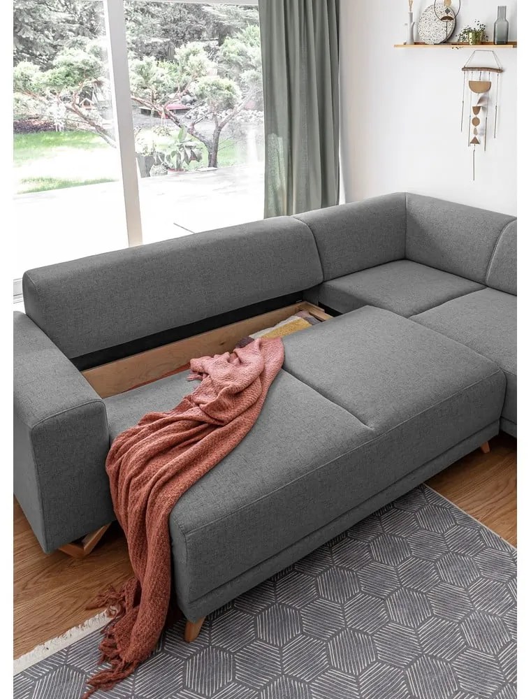 Divano angolare grigio allungabile e con contenitore (penisola a destra/a L) Classy Sophie – Miuform