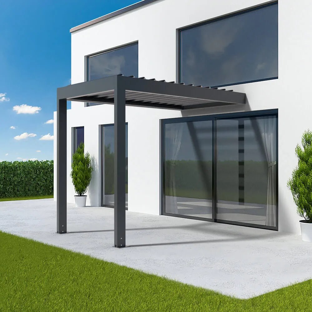 Pergola 2x3 m, pergola bioclimatica addossata, grigio antracite RAL 7016, alluminio, 2000x2000 mm, configura individualmente