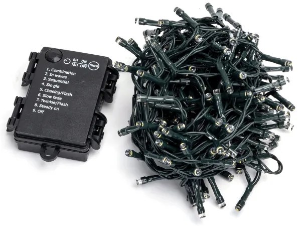 Aigostar - LED Catena luminosa per esterni 200 LED/8 funzioni 3xAA 10,3 m IP44 bianco caldo