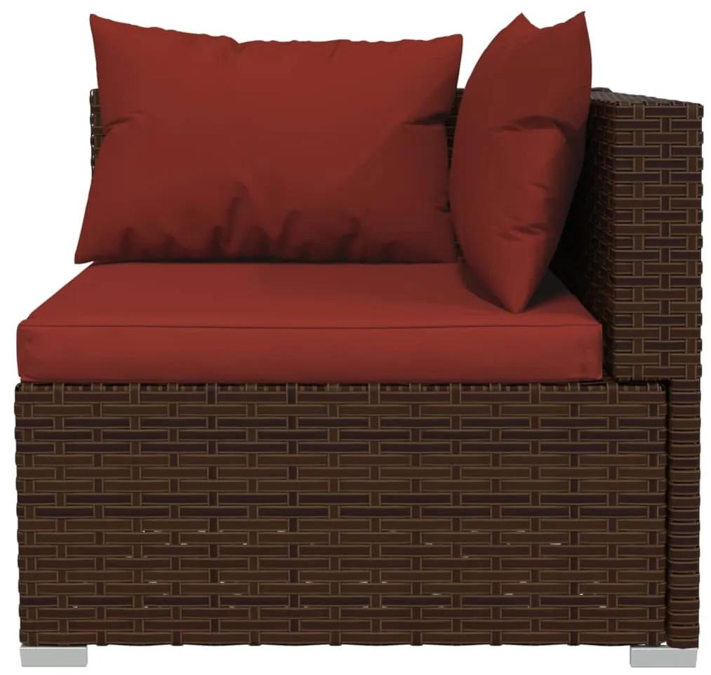 Set divani da giardino 6 pz con cuscini in polyrattan marrone