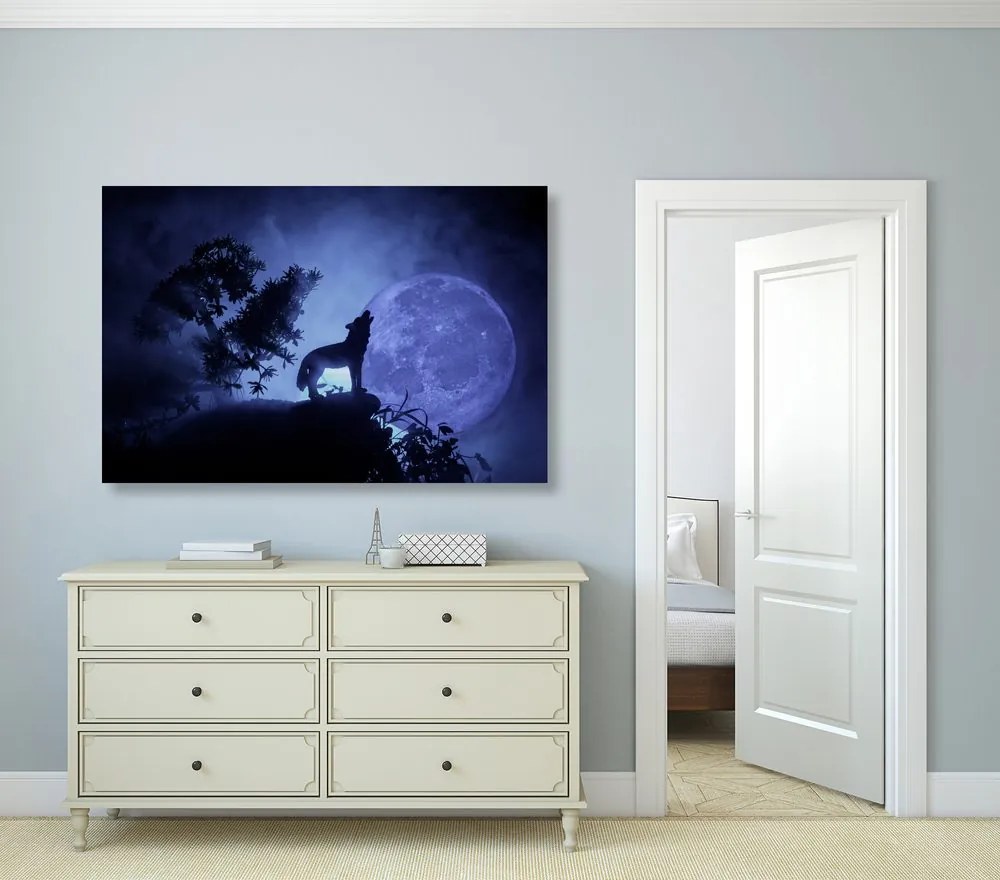 Quadro su tela – Lupo alla luna piena