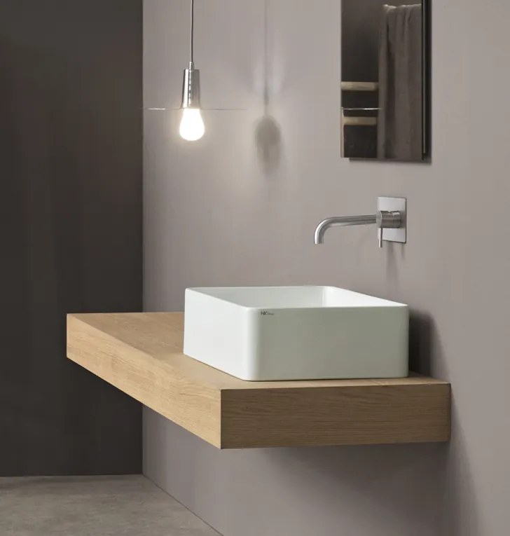 Nic Semplice Lavabo Da Appoggio Rettangolare 60x37 Cm Senza Troppo Pieno In Ceramica Gesso Matt