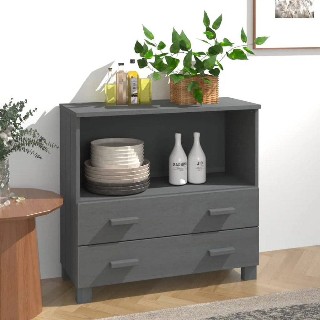Credenza Hamar Grigio Scuro 85x35x80 Cm Legno Massello Di Pino /