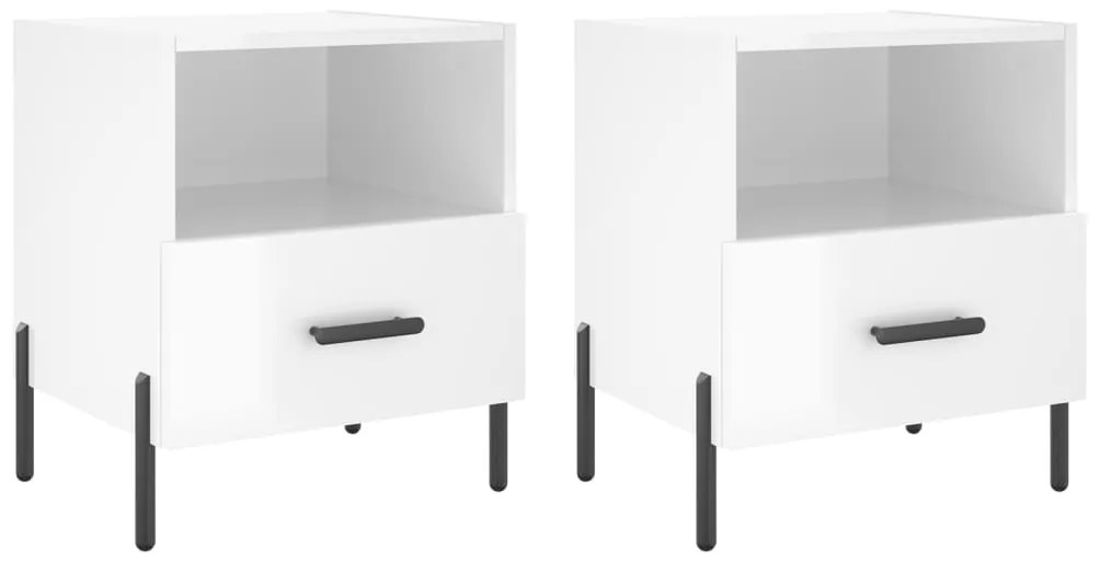 Comodini 2 pz Bianco Lucido 40x35x47,5 cm in Legno Multistrato