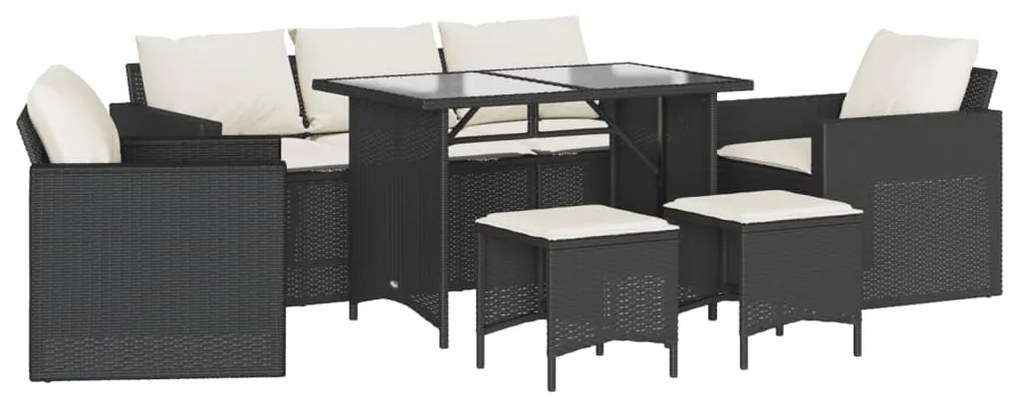 Set divano da giardino 6 pz con cuscini nero in polyrattan