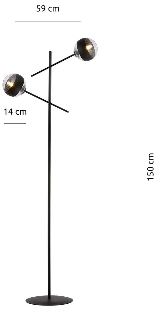 Piantana Contemporaneo Yama Acciaio Nero 2 Luci E14 Ip20