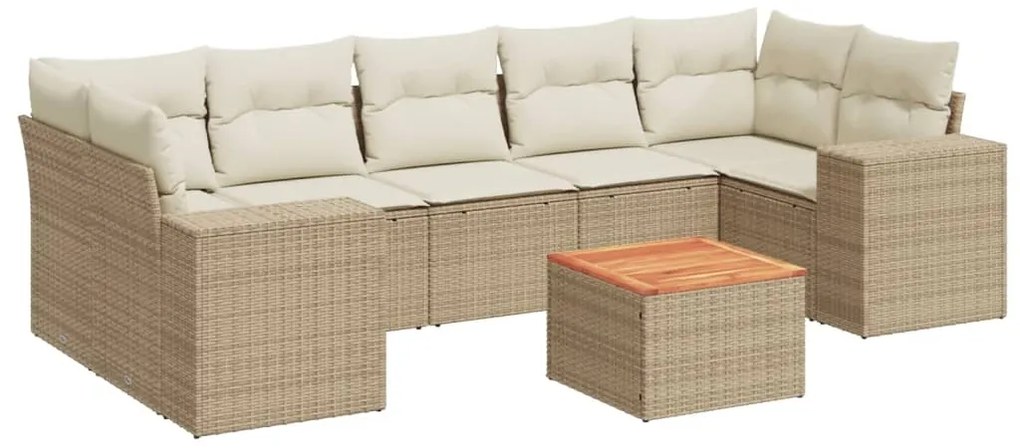 Set divano da giardino 8 pz con cuscini beige in polyrattan