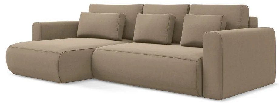 Divano angolare marrone chiaro allungabile/con contenitore (con penisola a sinistra/con chaise lounge) con rivestimento in velluto Kapua – Makamii