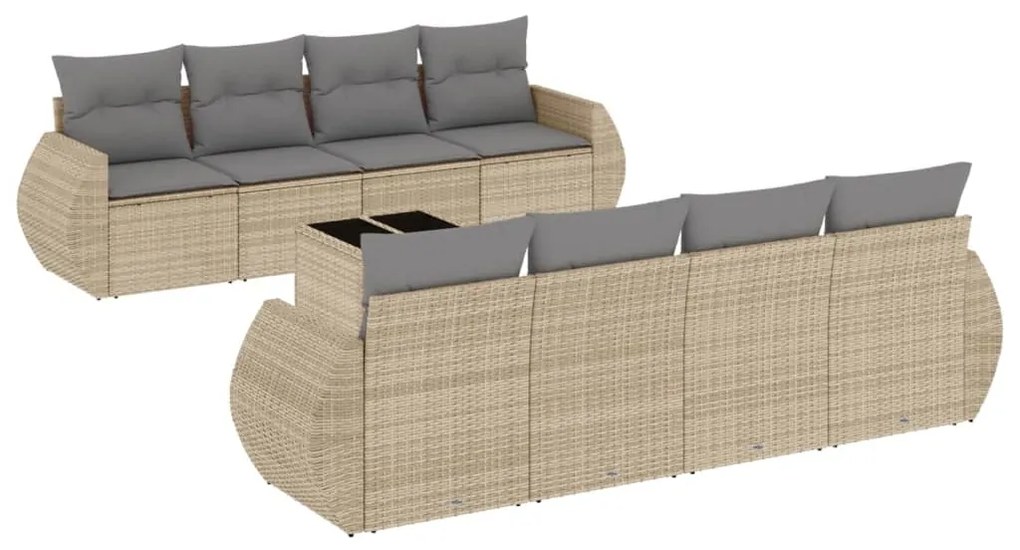 Set divano da giardino 9 pz con cuscini beige in polyrattan