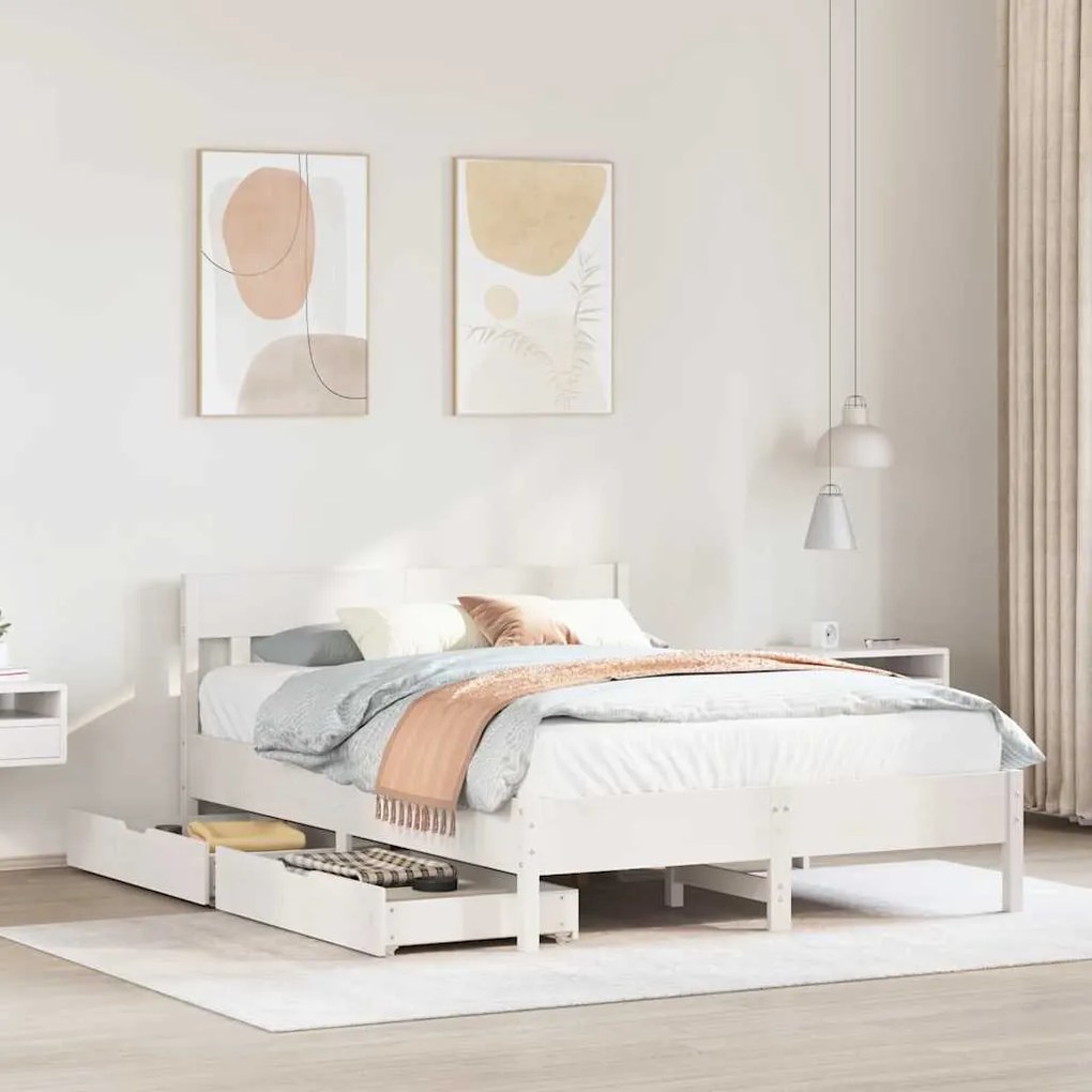Letto Senza Materasso Bianco 140x200 Cm Legno Massello Di Pino /