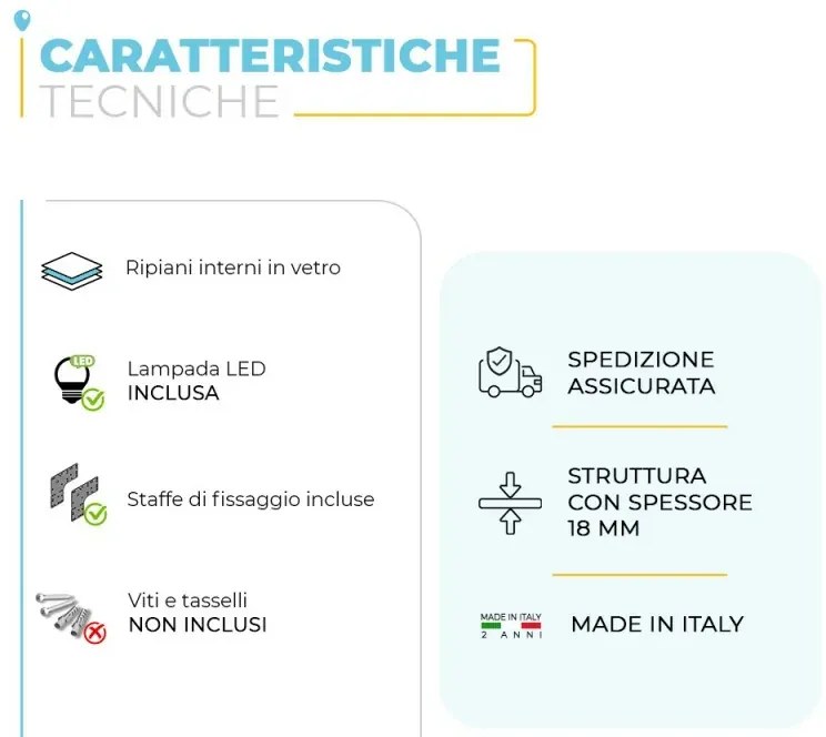 Specchio contenitore 68x61 cm rovere scuro con pensile e LED Way