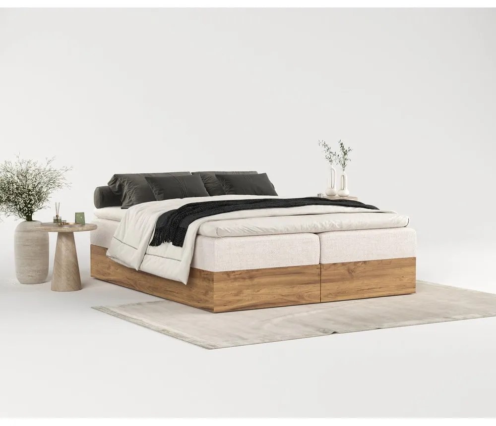 Letto boxspring con contenitore in beige-naturale 160x200 cm Faro - Maison de Rêve